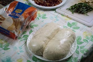 Frozen bread loaf, thawed and doubled in size