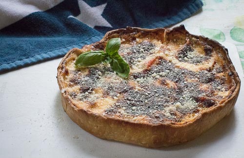 Tomato Basil Tart finshed with sprinkle of parm and basil